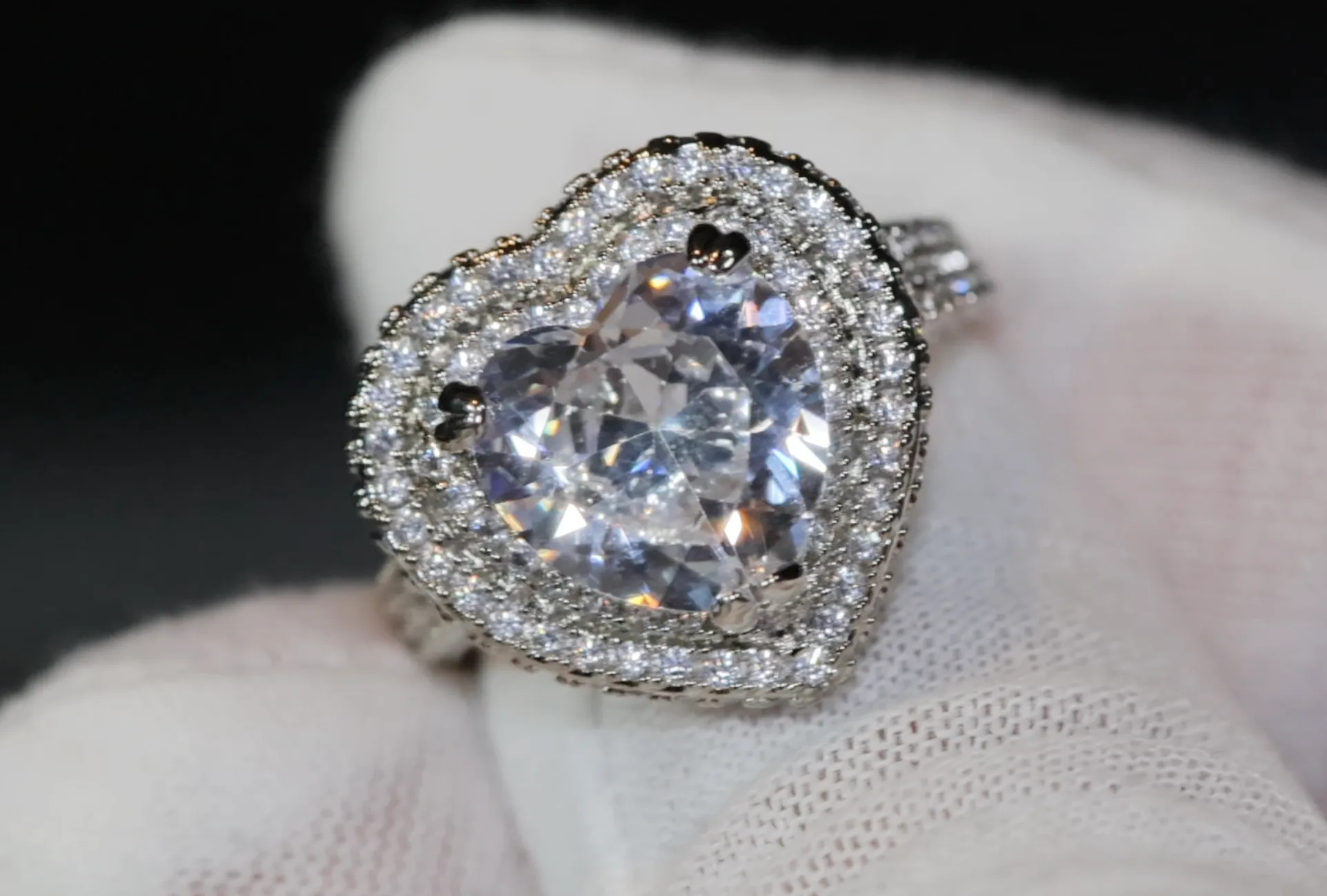 Heart Ring | Heart Rings | Iced Out Heart Ring | Halo Ring | Double Halo Ring | Heart Shape Ring |  Womens Diamond ring | Diamond Heart Ring