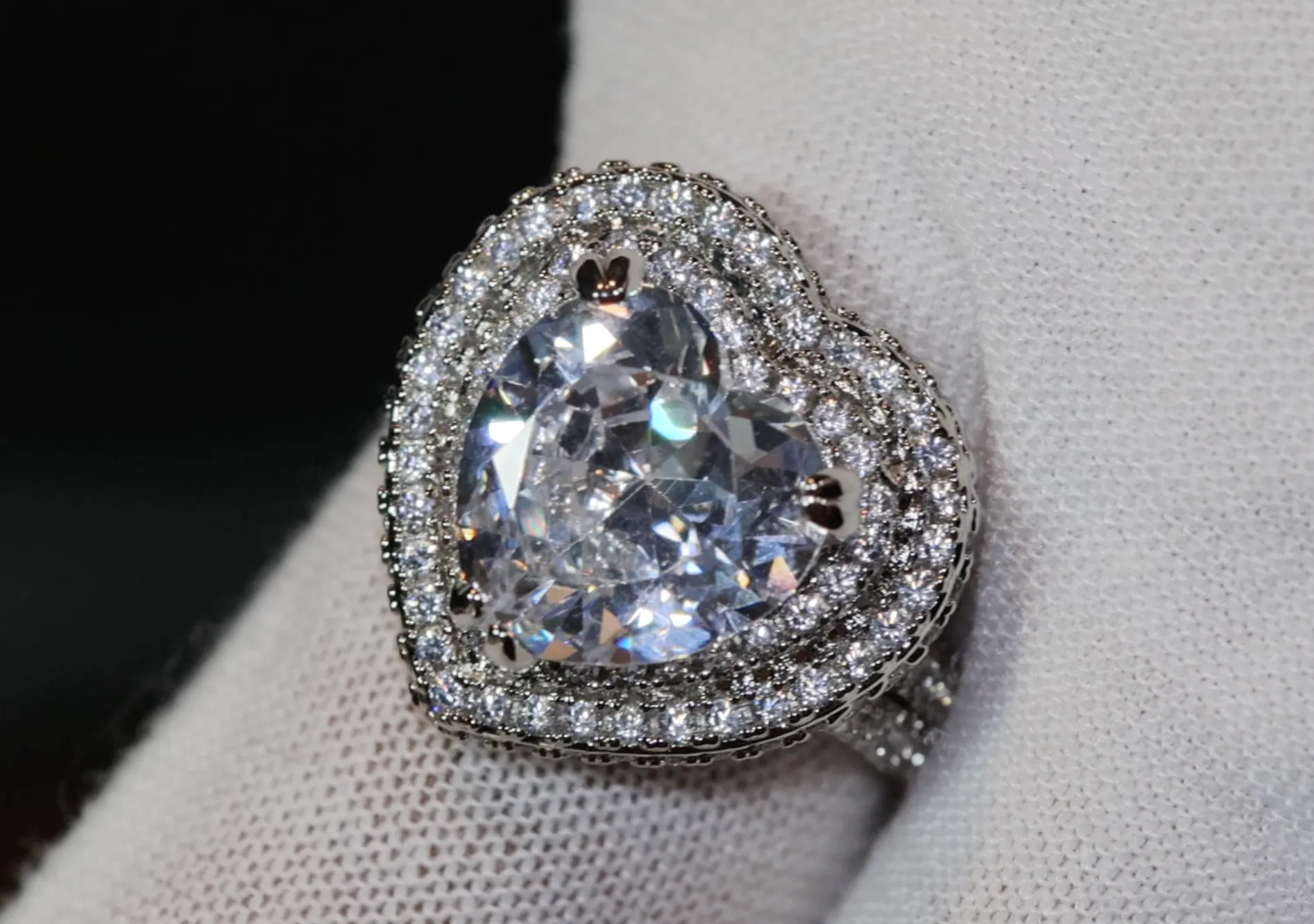 Heart Ring | Heart Rings | Iced Out Heart Ring | Halo Ring | Double Halo Ring | Heart Shape Ring |  Womens Diamond ring | Diamond Heart Ring