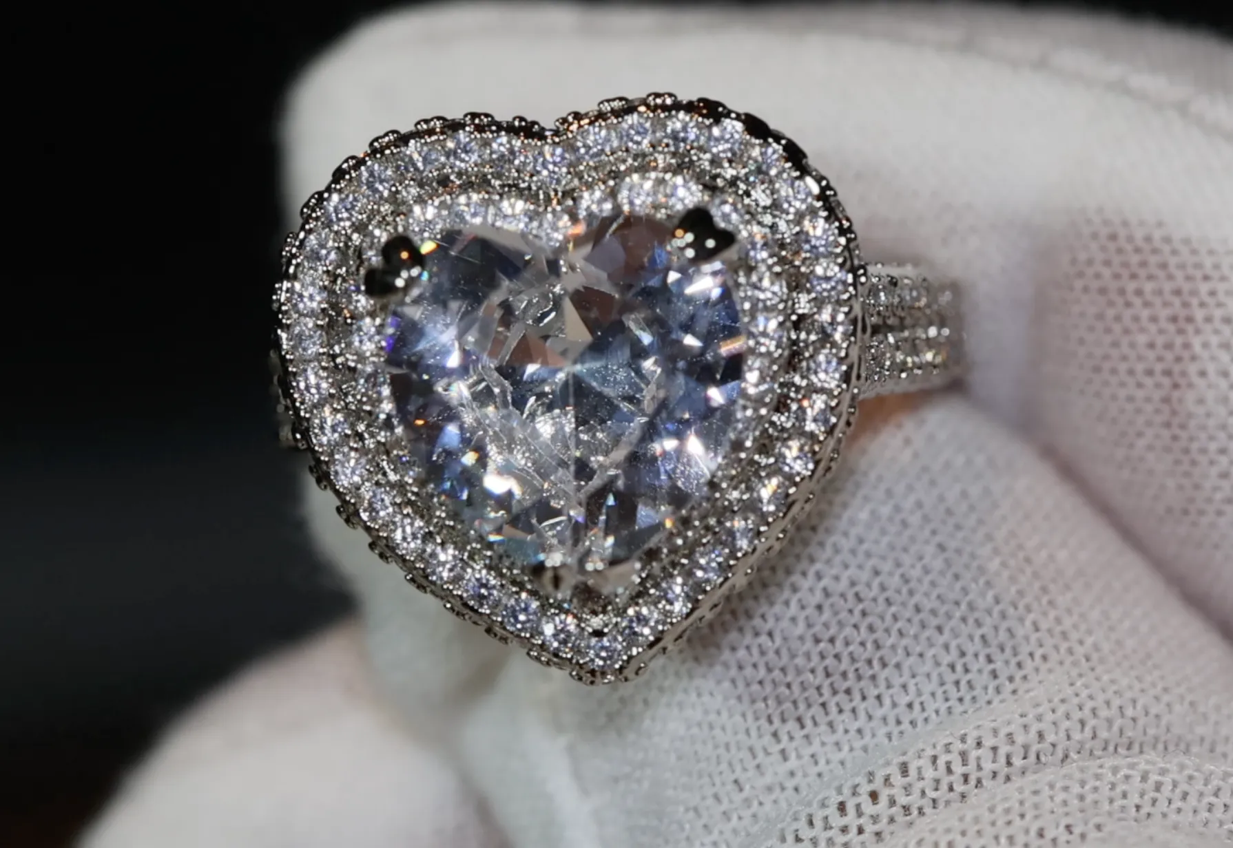 Heart Ring | Heart Rings | Iced Out Heart Ring | Halo Ring | Double Halo Ring | Heart Shape Ring |  Womens Diamond ring | Diamond Heart Ring