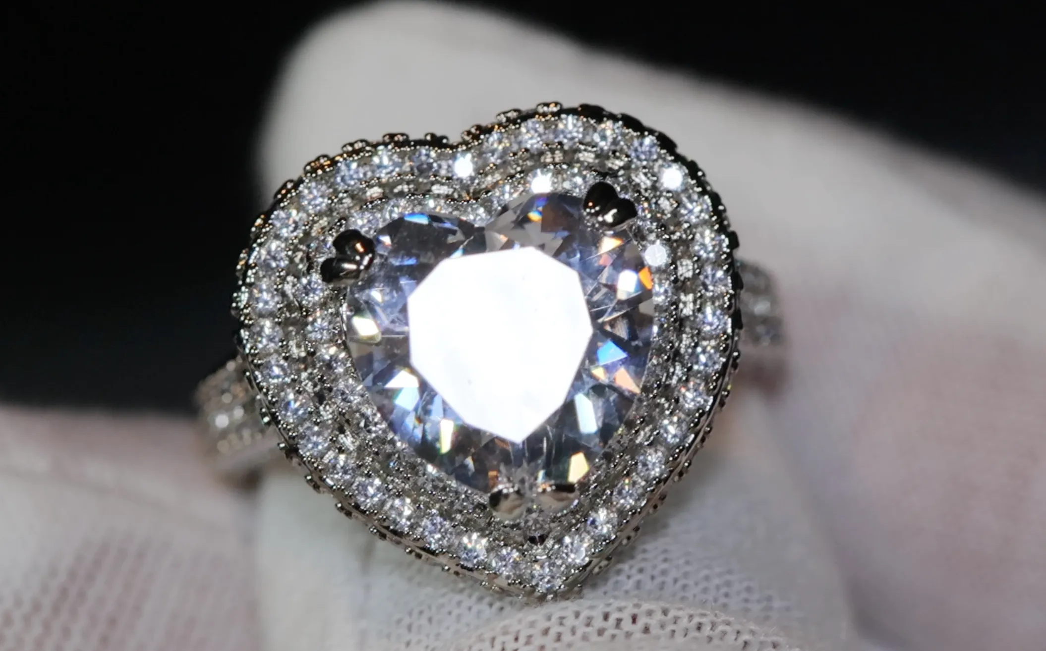 Heart Ring | Heart Rings | Iced Out Heart Ring | Halo Ring | Double Halo Ring | Heart Shape Ring |  Womens Diamond ring | Diamond Heart Ring