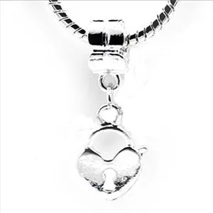 Heart with Key Opening Dangle Charm European Bead Compatible for Most European Snake Chain Bracelet