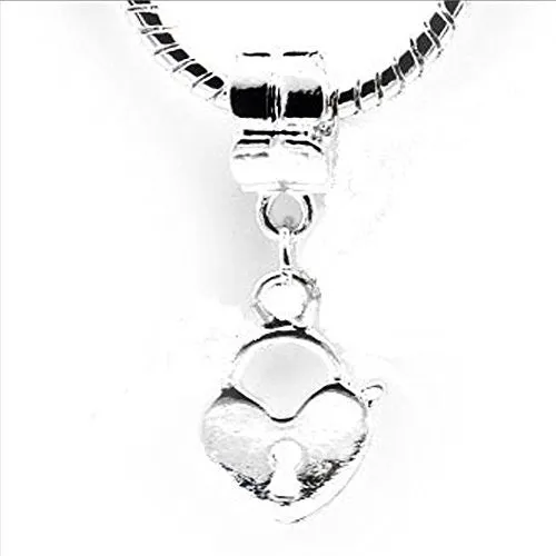 Heart with Key Opening Dangle Charm European Bead Compatible for Most European Snake Chain Bracelet
