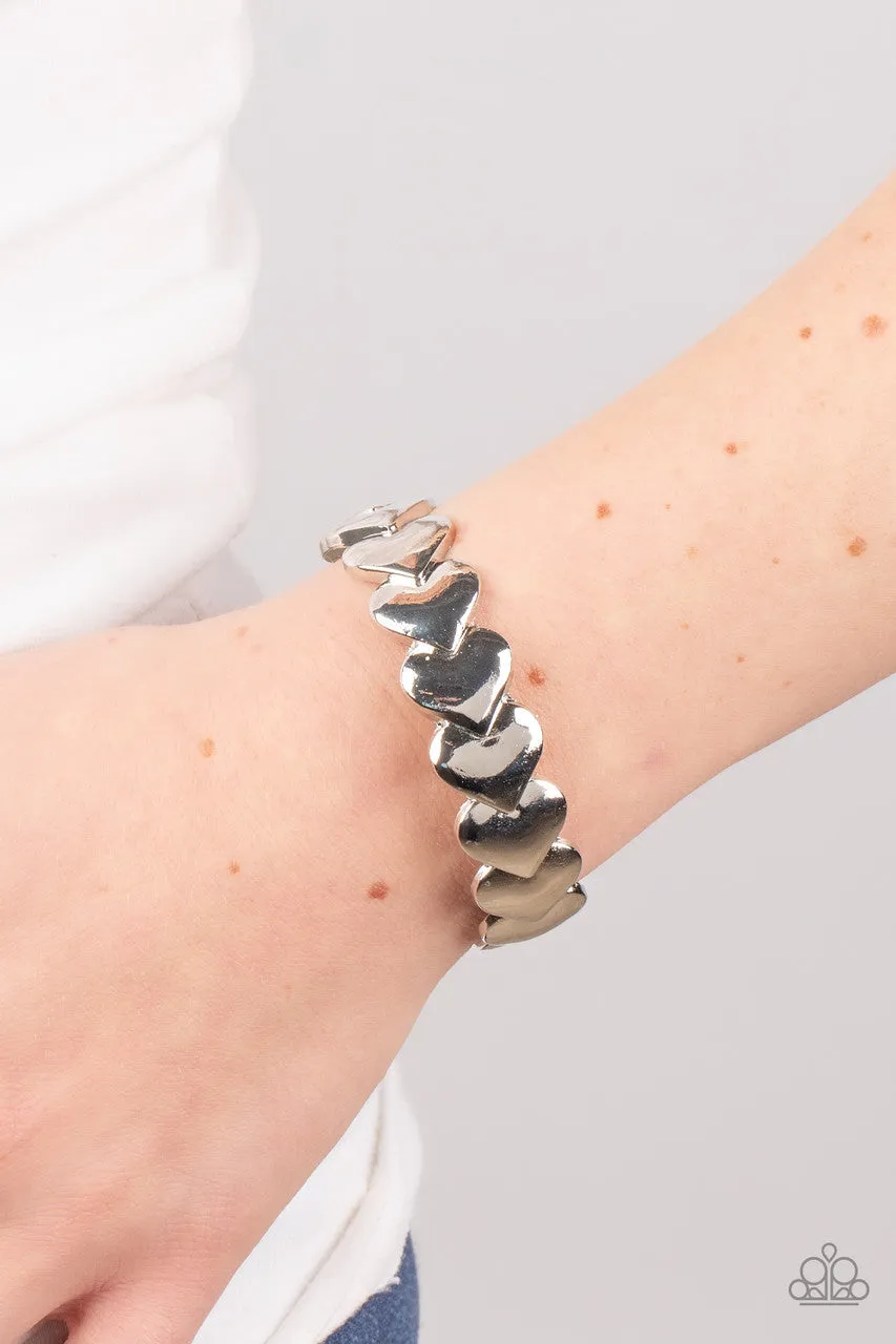 Hearts Galore - Silver - Overlapping Heart Paparazzi Cuff Bracelet