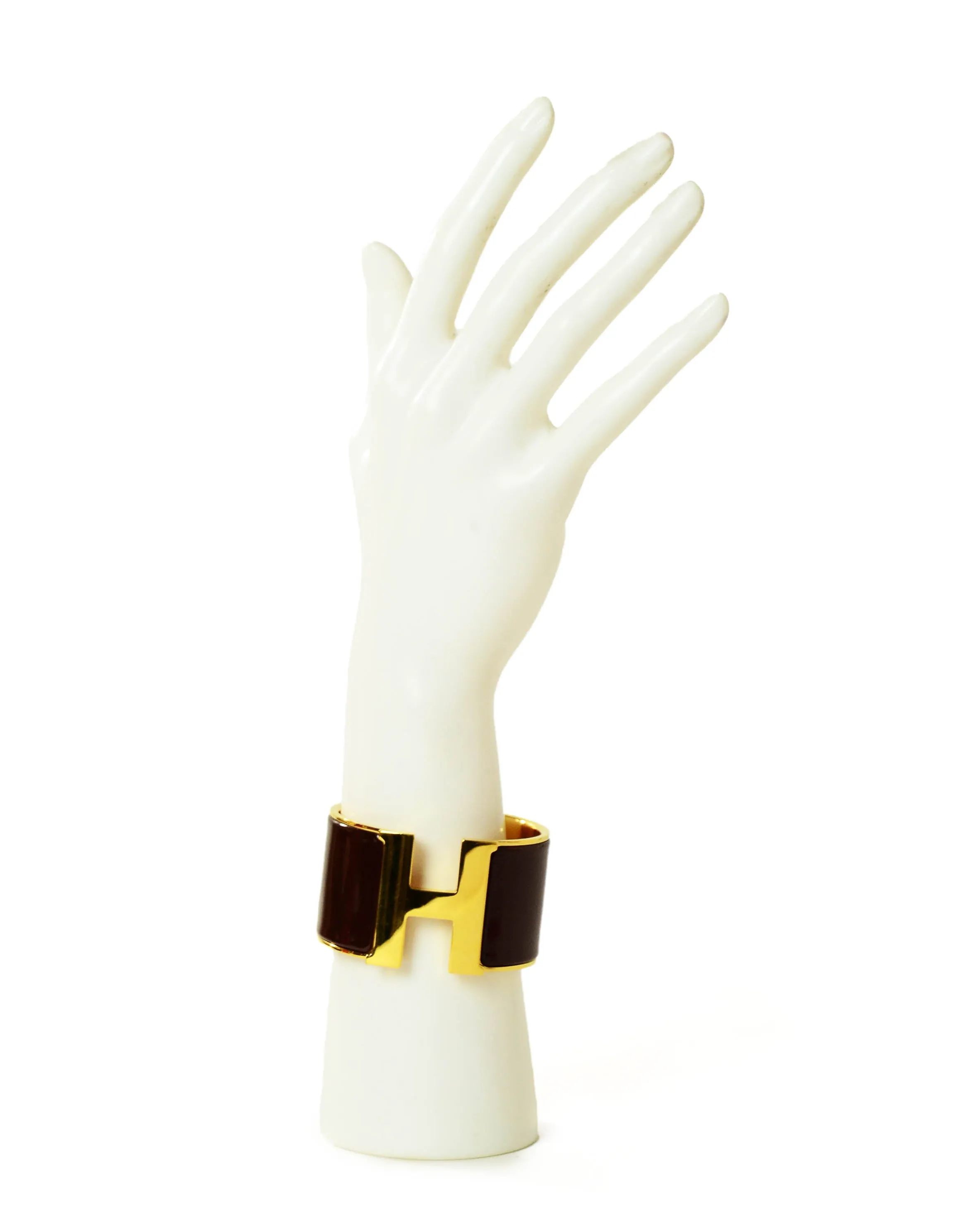 Hermes Burgundy/ Gold Enamel Extra Wide H Clic Clac Bracelet sz PM