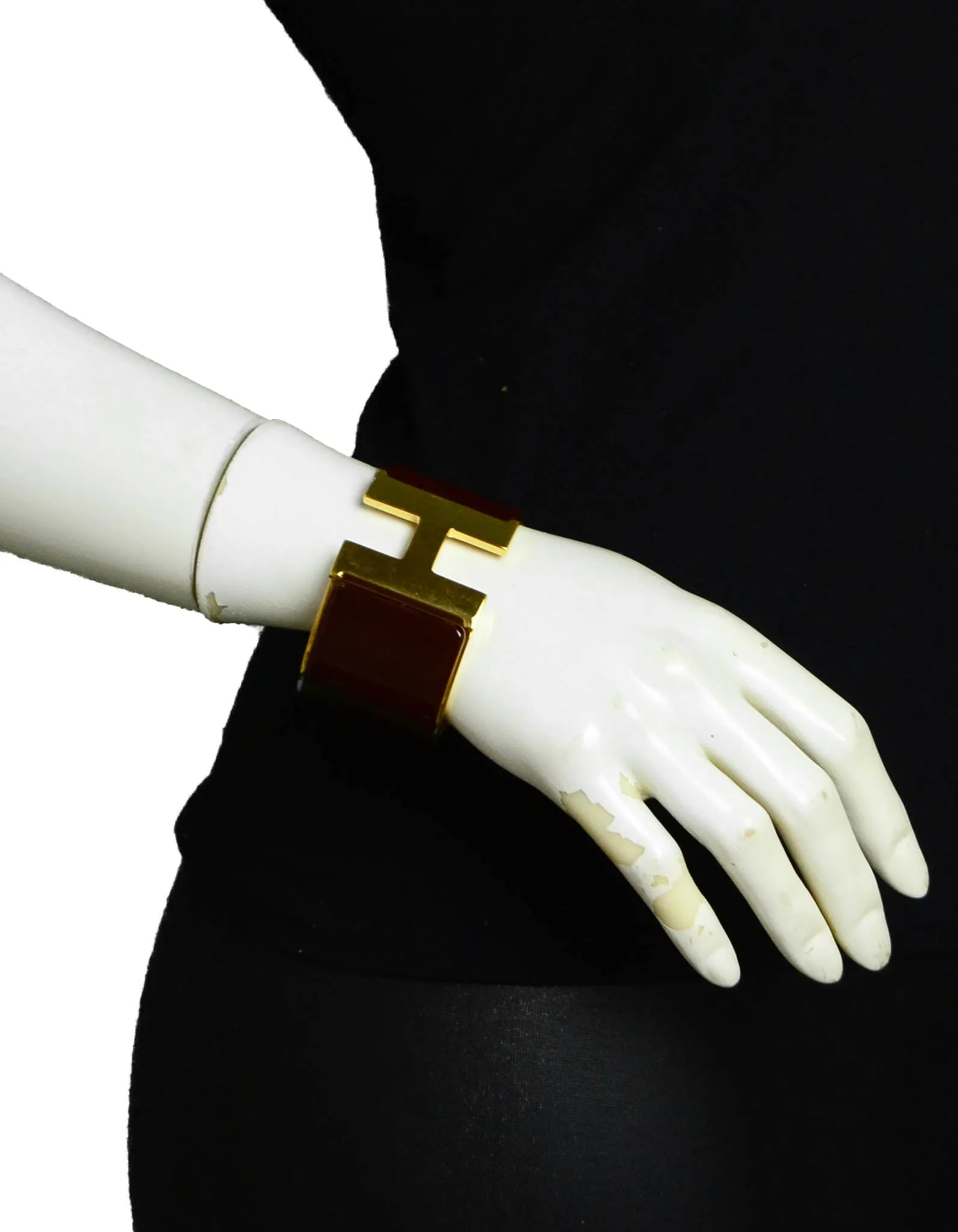 Hermes Burgundy/ Gold Enamel Extra Wide H Clic Clac Bracelet sz PM