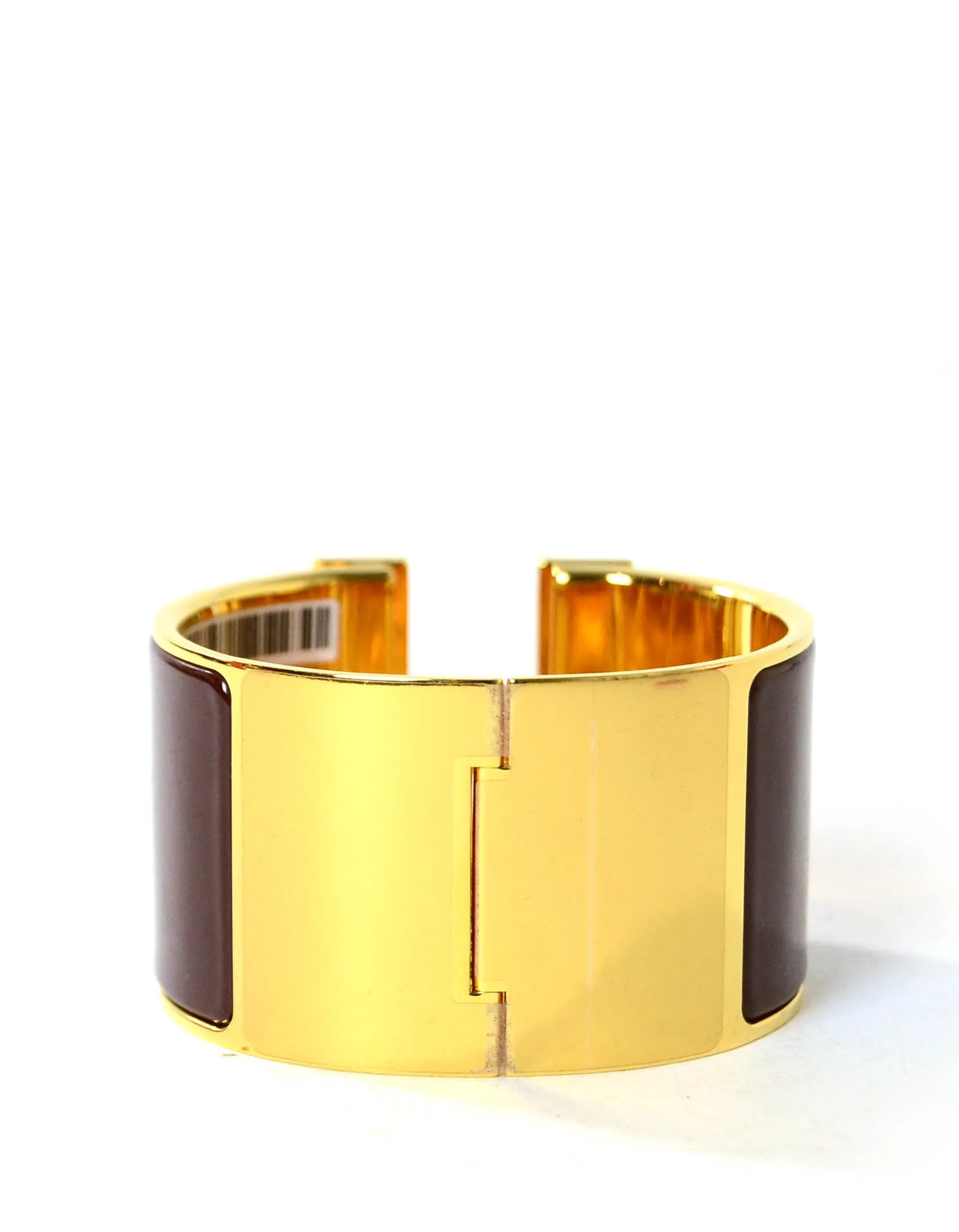 Hermes Burgundy/ Gold Enamel Extra Wide H Clic Clac Bracelet sz PM