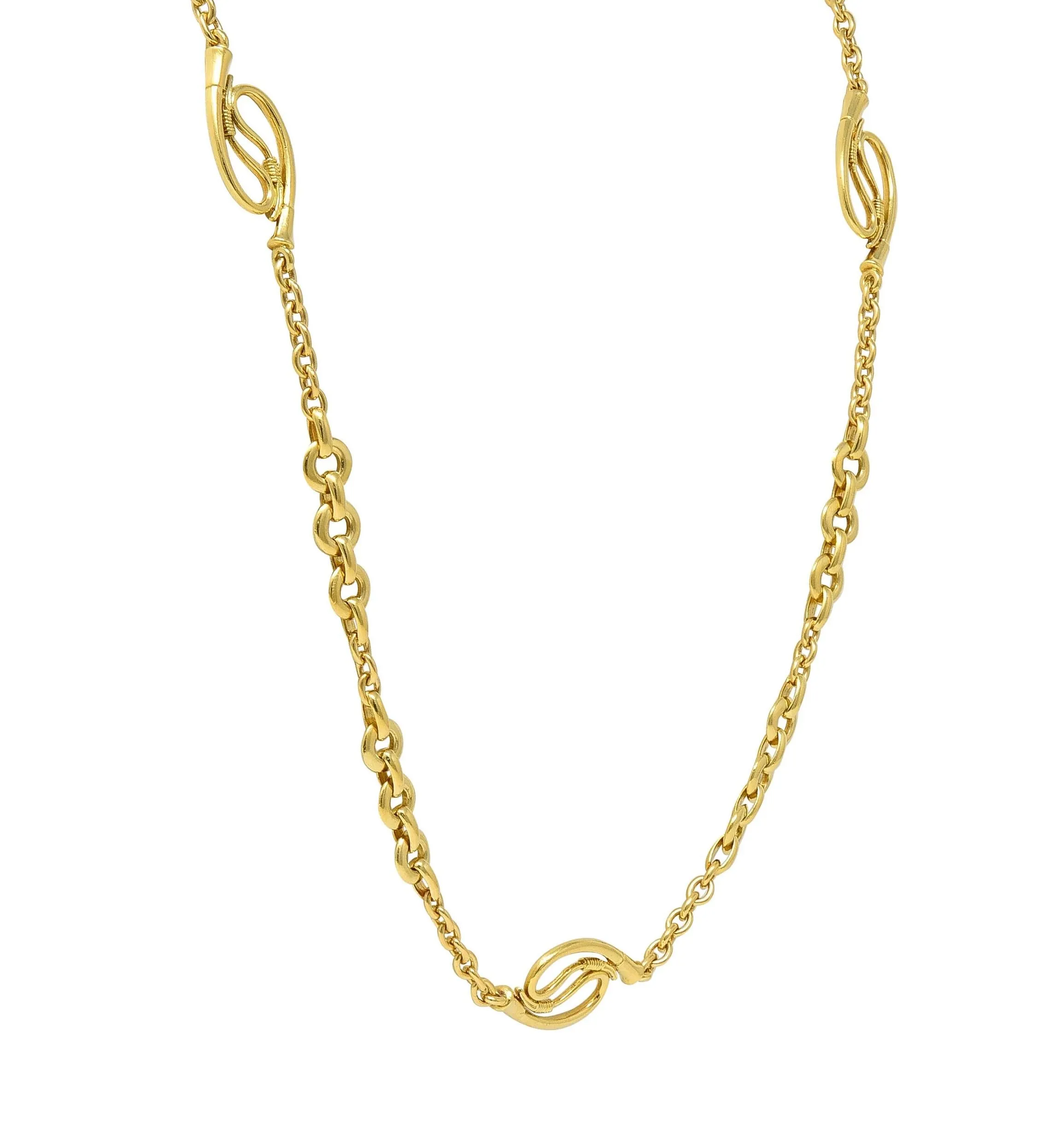 Hermés French Vintage 18 Karat Yellow Gold Horse Riding Crop Chain Link Long Necklace