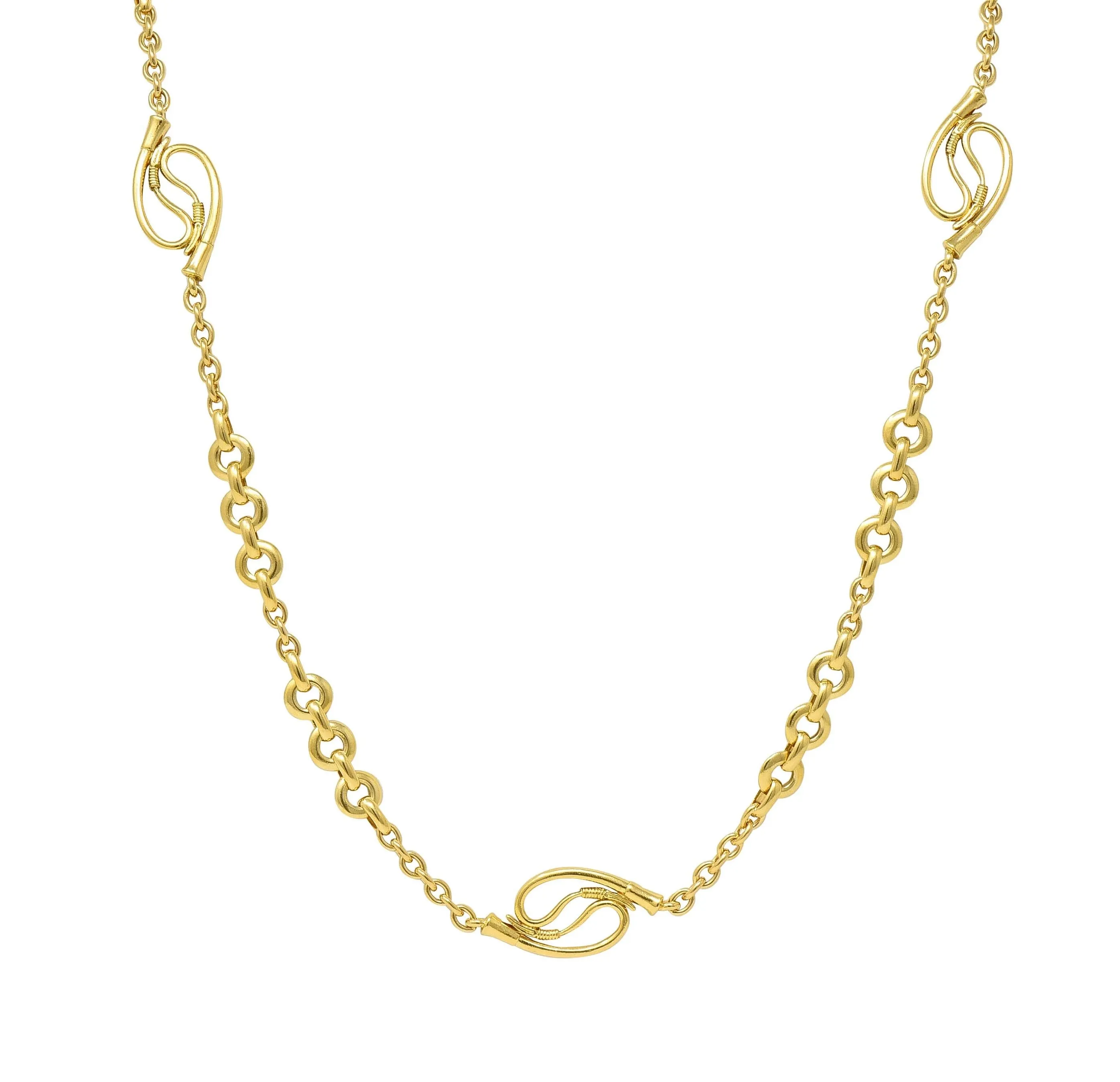 Hermés French Vintage 18 Karat Yellow Gold Horse Riding Crop Chain Link Long Necklace