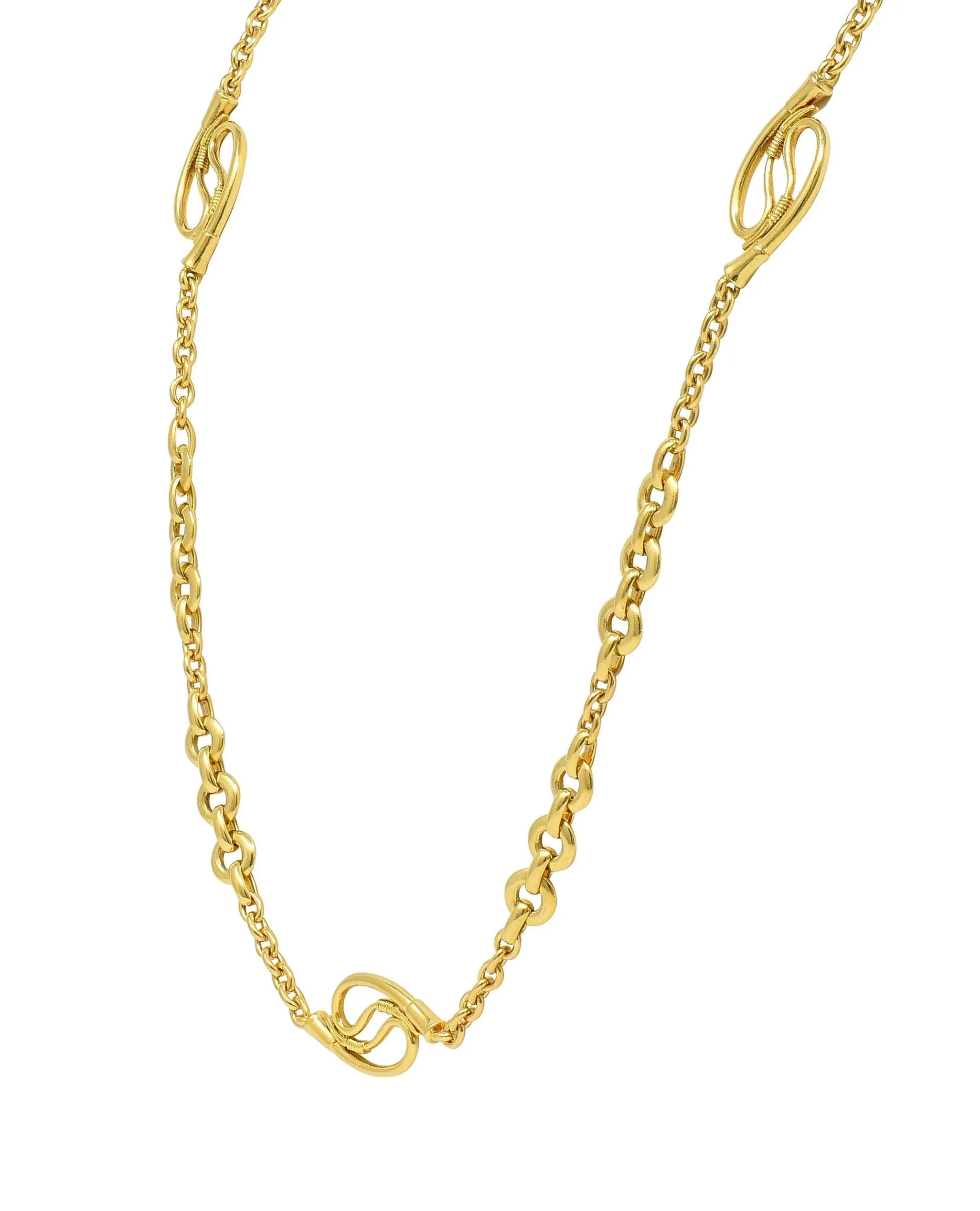 Hermés French Vintage 18 Karat Yellow Gold Horse Riding Crop Chain Link Long Necklace
