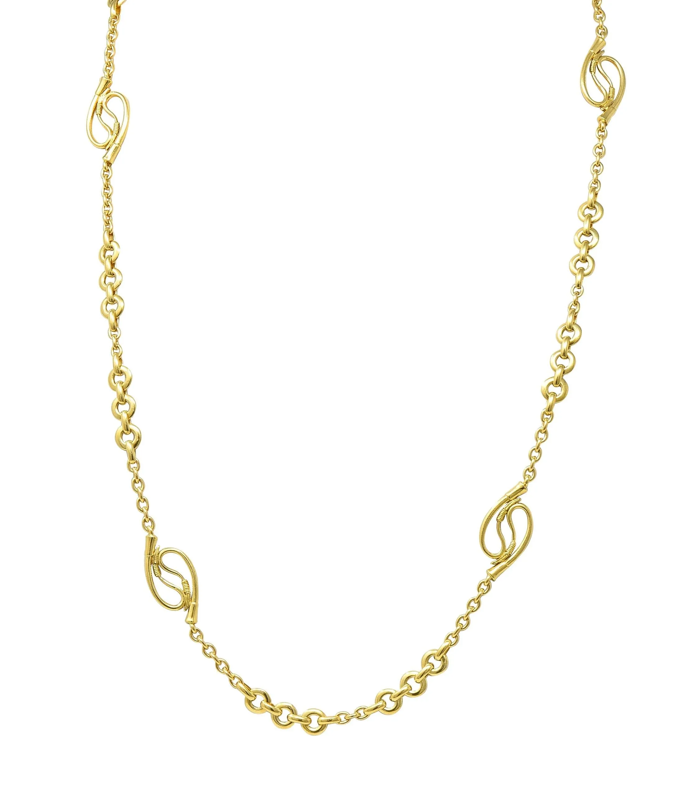 Hermés French Vintage 18 Karat Yellow Gold Horse Riding Crop Chain Link Long Necklace