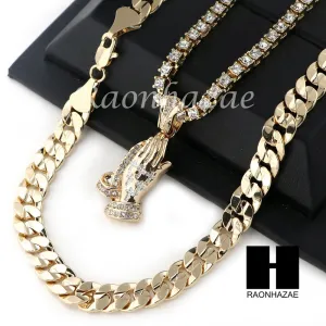 HIP HOP PRAYING HANDS TENNIS CHAIN DIAMOND CUT 30" CUBAN LINK CHAIN S55