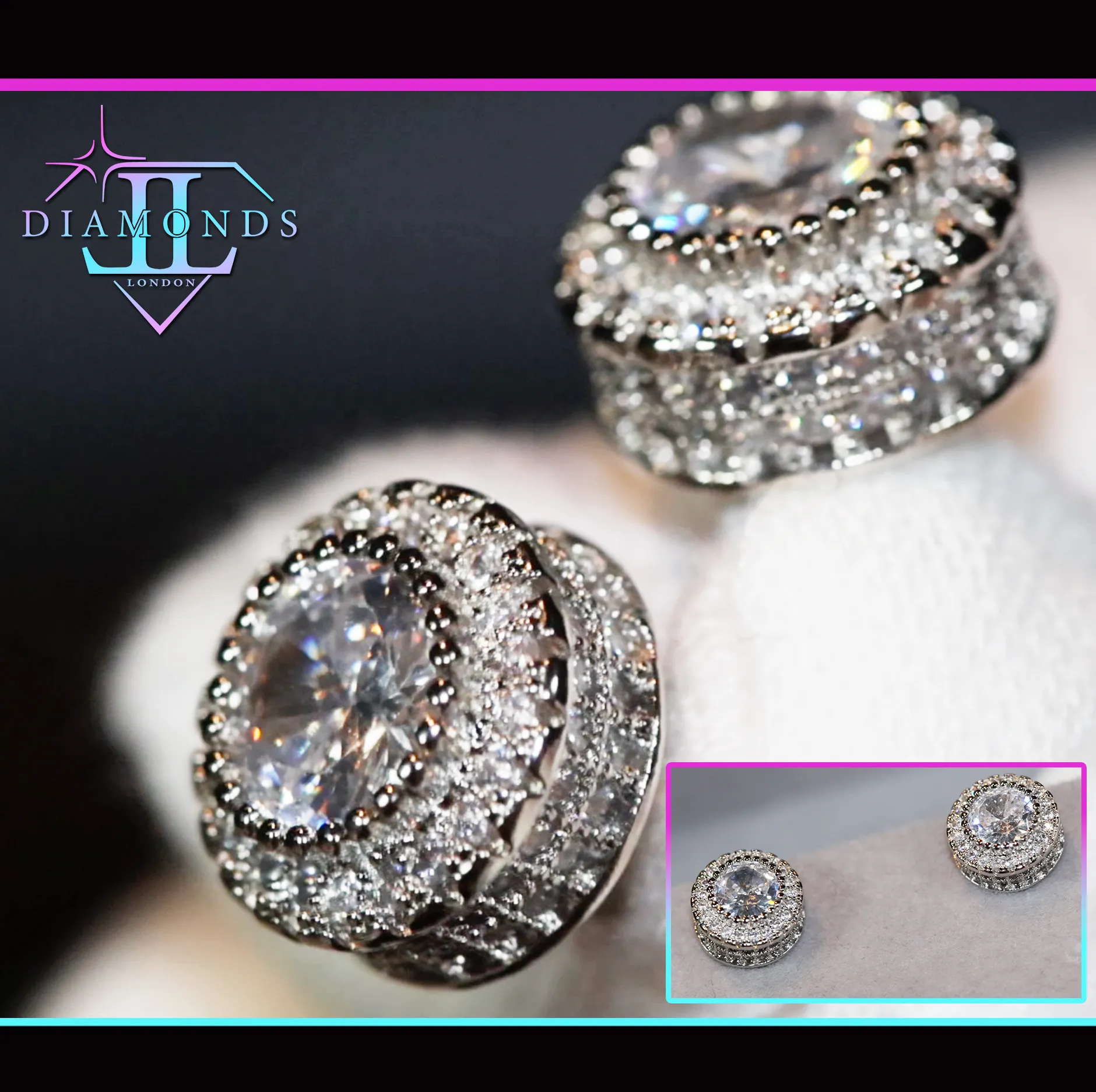 Iced Out Ear Studs | Diamond Earrings | Womens Earrings | Diamond Ear Studs | Womens Stud Earrings | Hip Hop Ear Studs |  Big Ear Studs