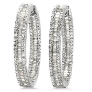 In And Out Diamond Baguette Hoop Earrings With 5.11 Ct. In 18k White Gold