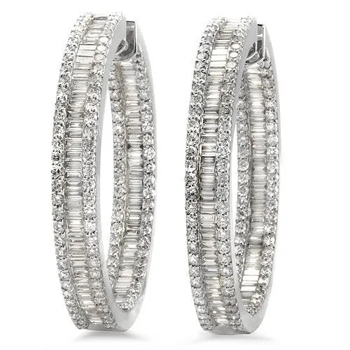 In And Out Diamond Baguette Hoop Earrings With 5.11 Ct. In 18k White Gold