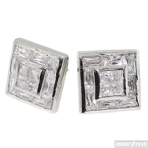Invisible Set Princess Cut Simulated Diamond Square Earrings