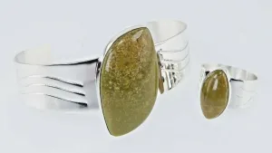 Jay King DTR Sterling Silver Cuff & Ring Set w/ Green Jasper