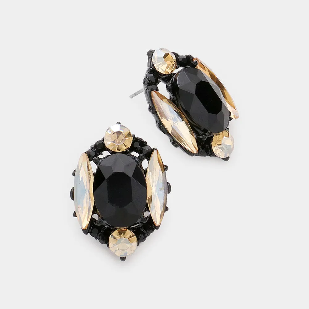 Jet Black/Light Topaz Multi Stone Shape Pageant Stud Earrings | Interview Earrings  |  593129
