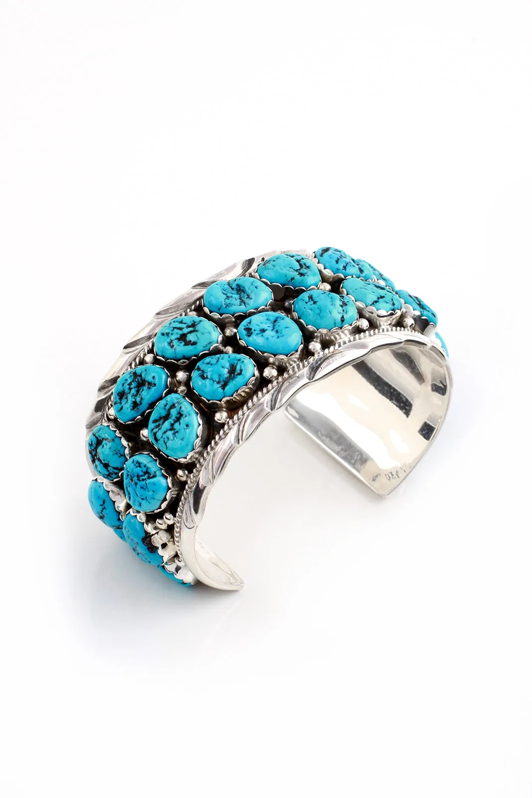 JH Etsitty Kingman Turquoise Double Row Cuff