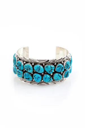 JH Etsitty Kingman Turquoise Double Row Cuff