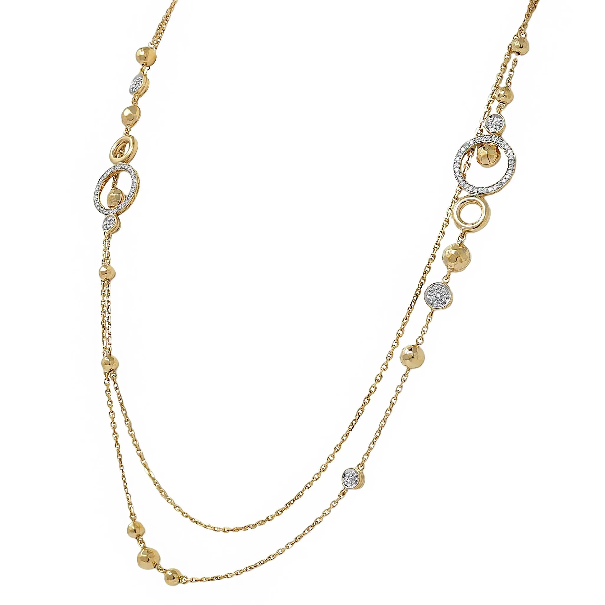 John Hardy Contemporary Diamond 18 Karat Two-Tone Gold Long Station Chain Necklace