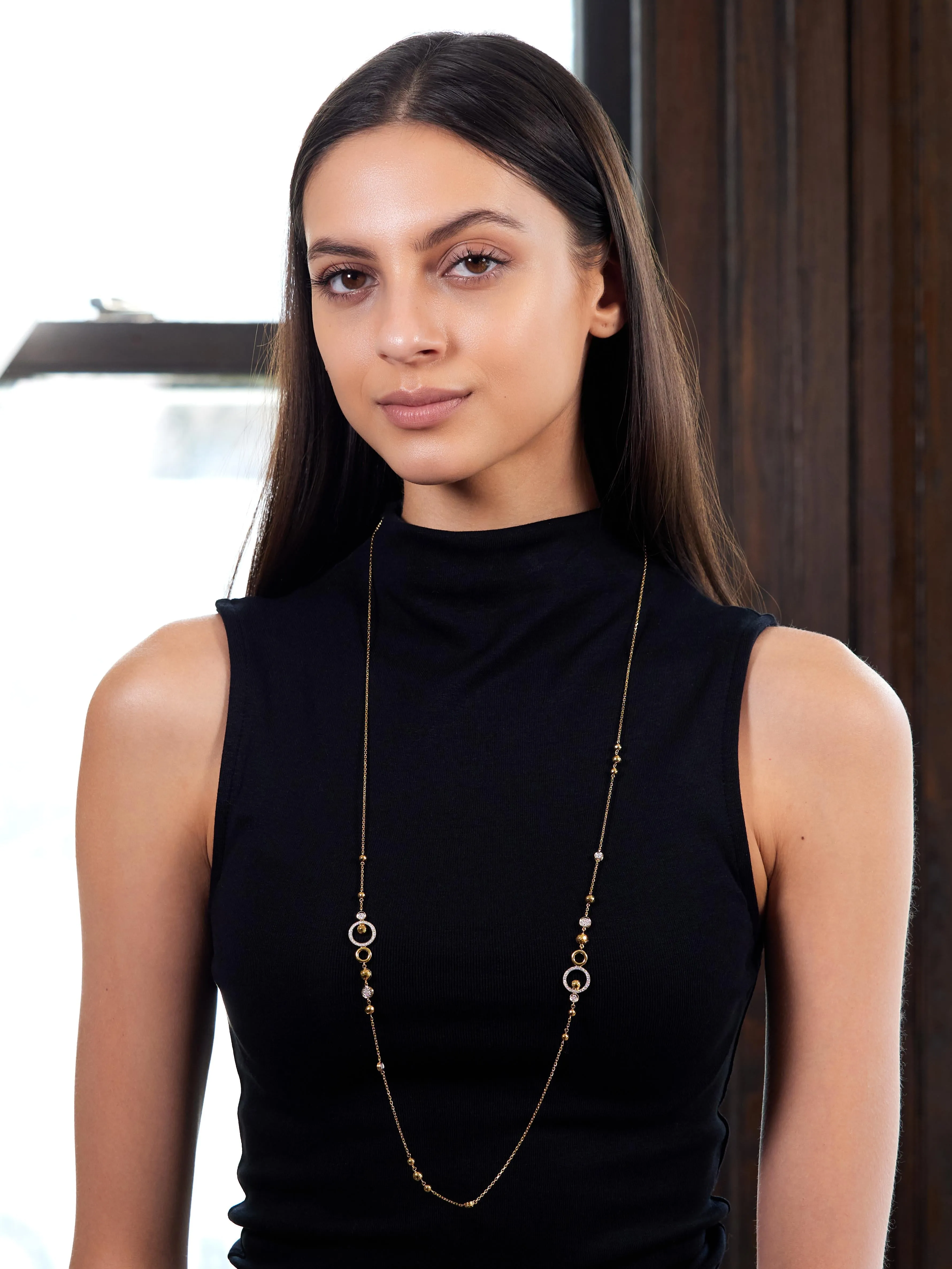 John Hardy Contemporary Diamond 18 Karat Two-Tone Gold Long Station Chain Necklace