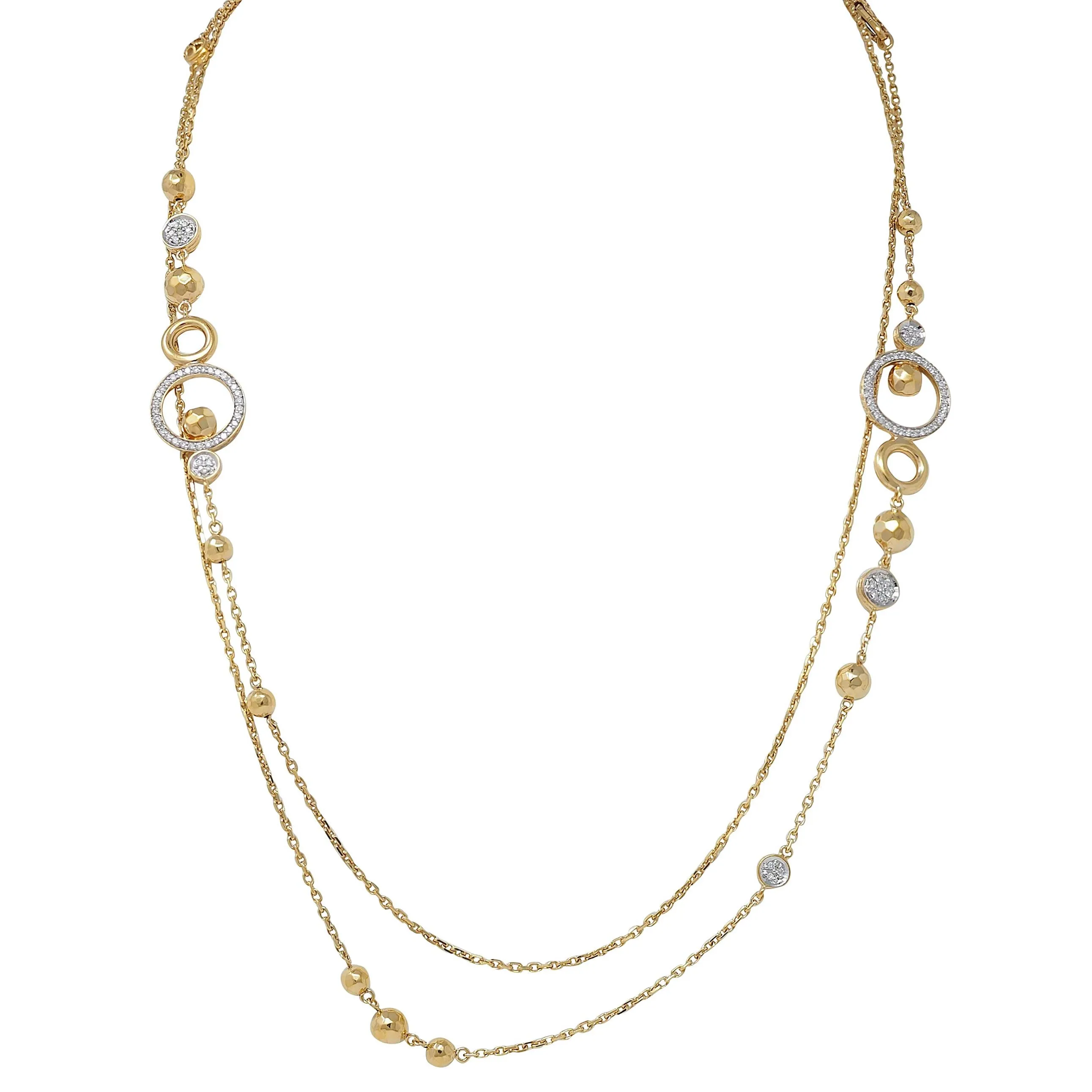 John Hardy Contemporary Diamond 18 Karat Two-Tone Gold Long Station Chain Necklace