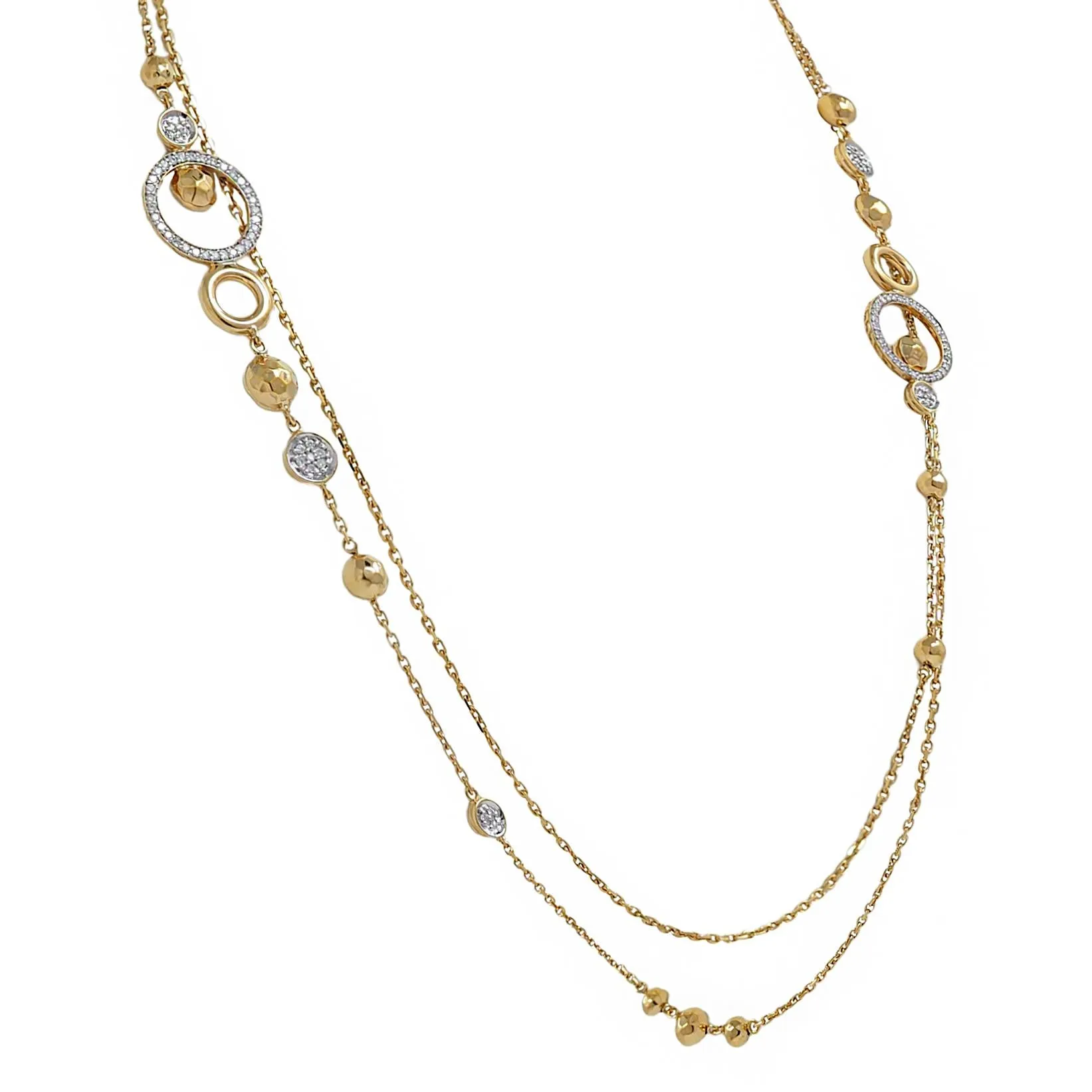 John Hardy Contemporary Diamond 18 Karat Two-Tone Gold Long Station Chain Necklace