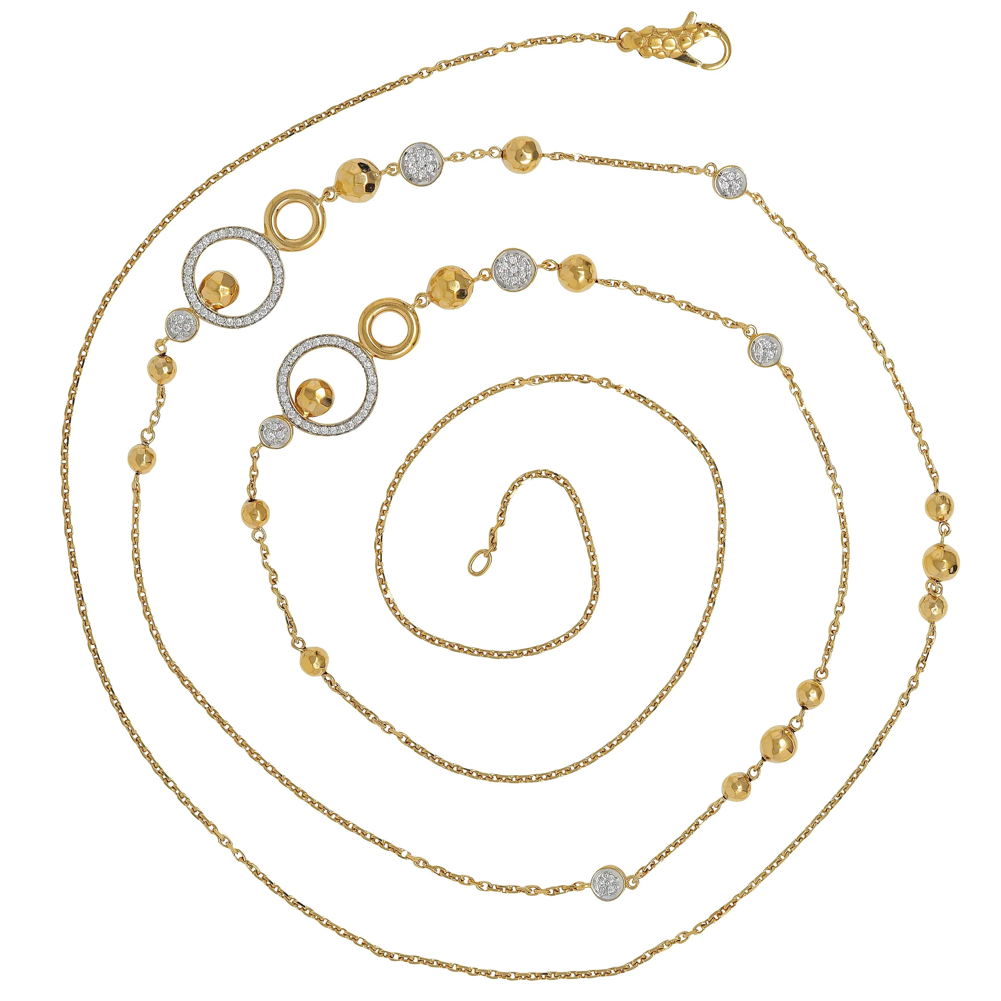 John Hardy Contemporary Diamond 18 Karat Two-Tone Gold Long Station Chain Necklace