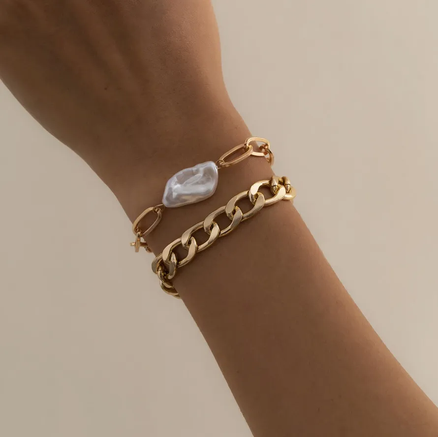 June Faux Pearl Gold Chain Bracelet