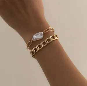 June Faux Pearl Gold Chain Bracelet