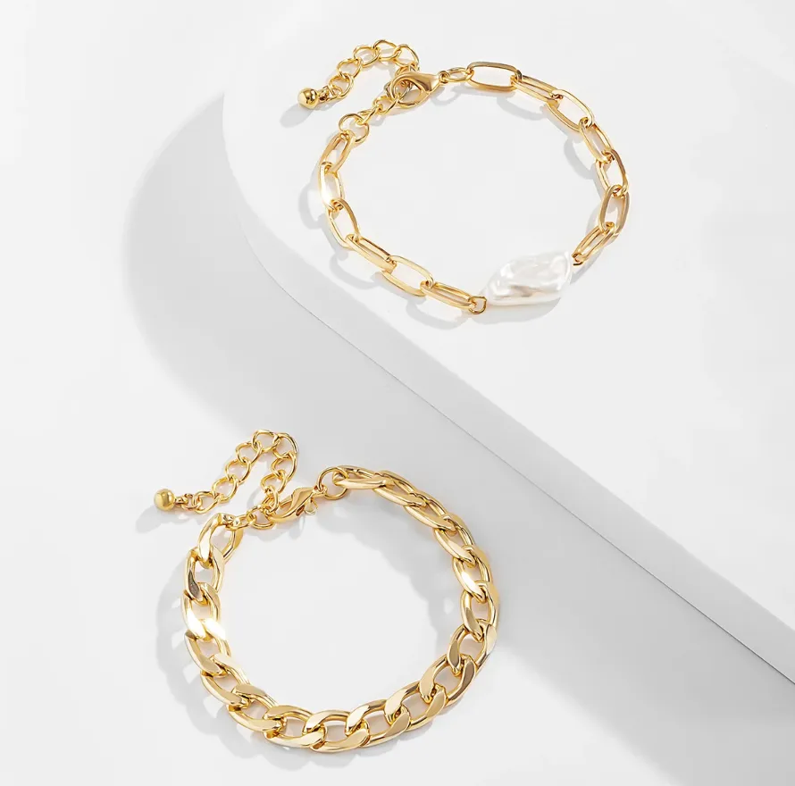 June Faux Pearl Gold Chain Bracelet