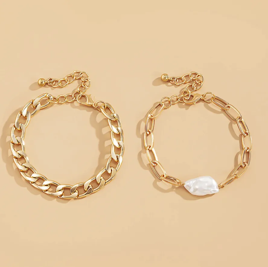 June Faux Pearl Gold Chain Bracelet