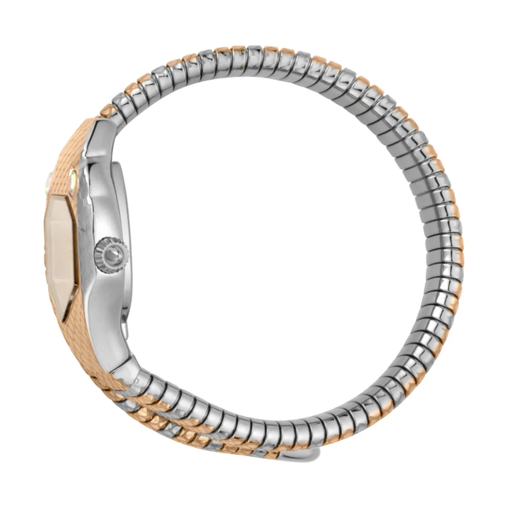 Just Cavalli Women Watch, Two Tone Silver & Rose Gold Color Case, White Mop Dial, Two Tone Silver & Rose Gold Color Stainless Steel Metal Bracelet