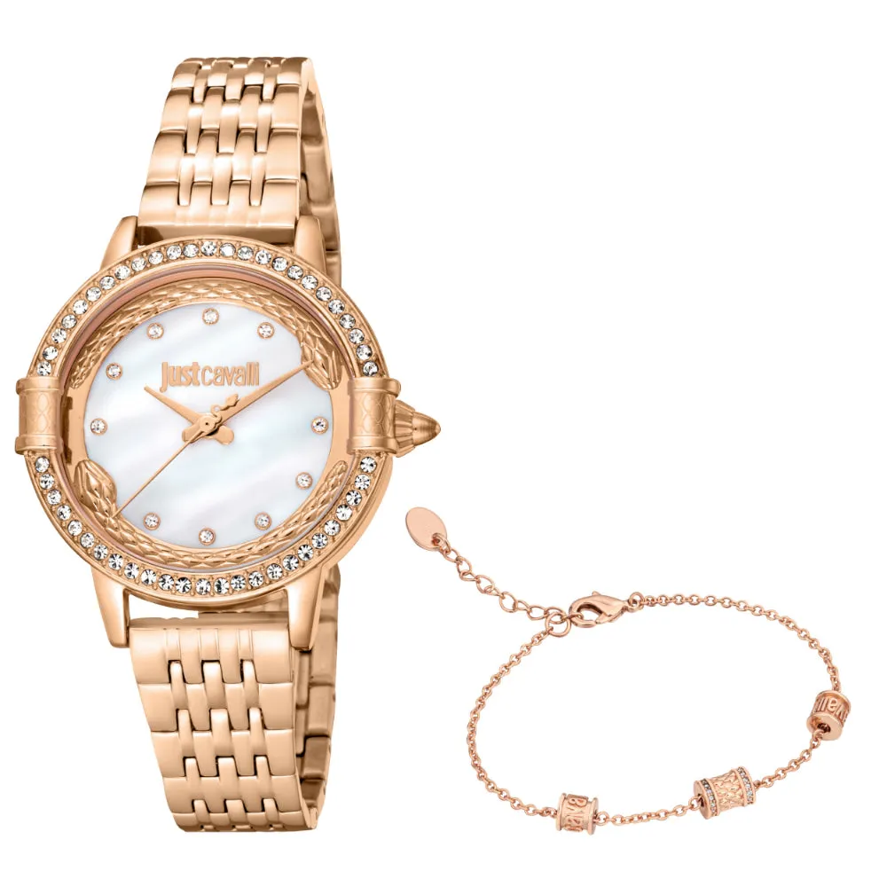 Just Cavalli Women's Rose Gold Watch with White MOP Dial and Rose Gold Bracelet