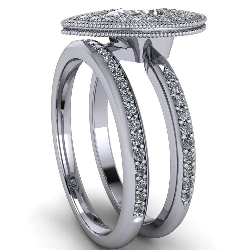 Kasey Pear Center Stone Milgrain Halo Bezel Pinch Diamond Ring