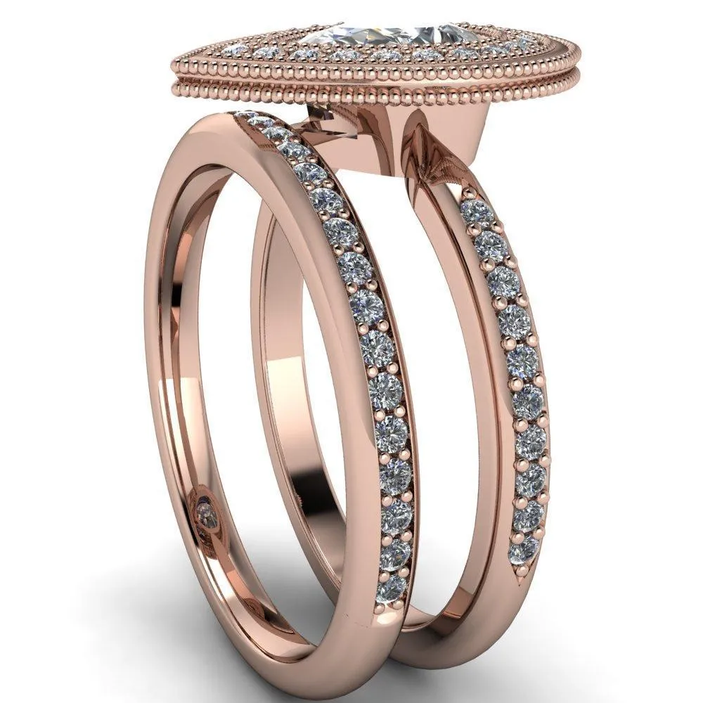 Kasey Pear Center Stone Milgrain Halo Bezel Pinch Diamond Ring