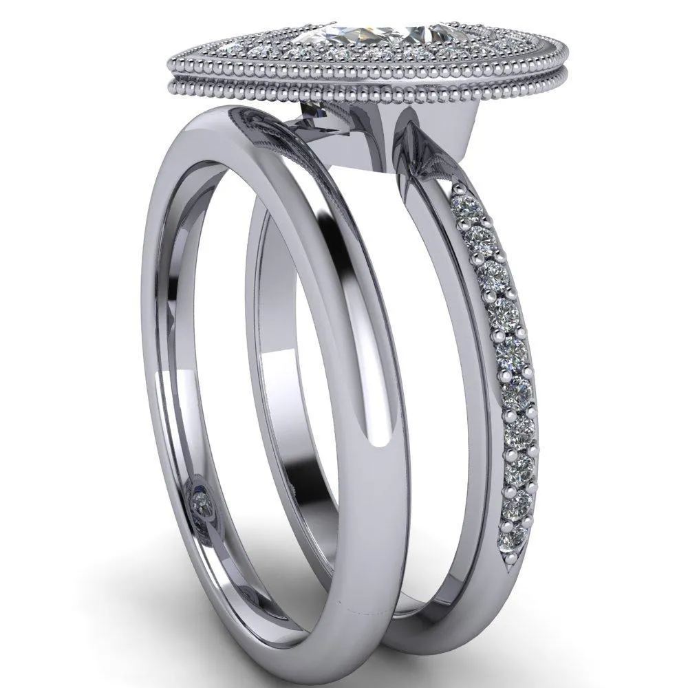 Kasey Pear Center Stone Milgrain Halo Bezel Pinch Diamond Ring