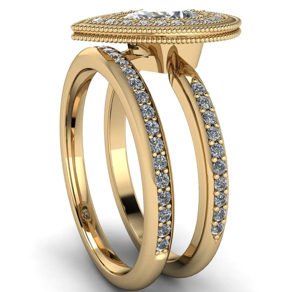 Kasey Pear Center Stone Milgrain Halo Bezel Pinch Diamond Ring