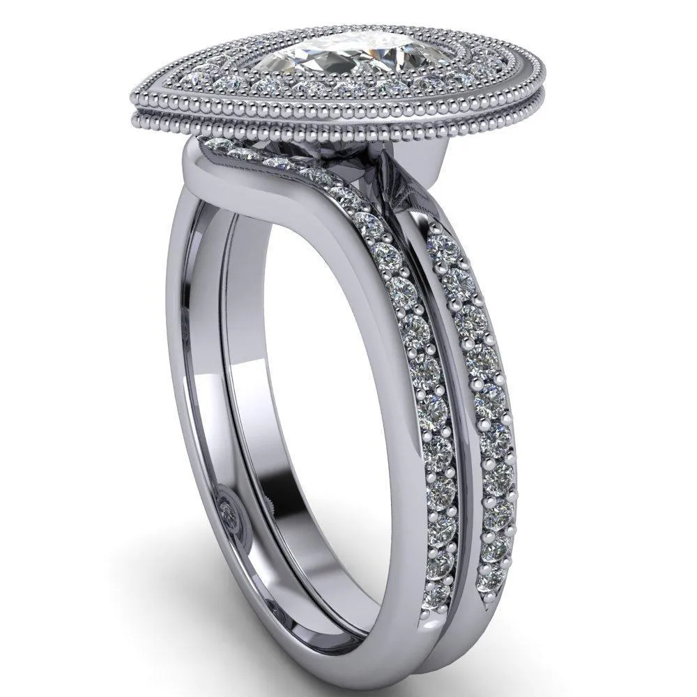 Kasey Pear Center Stone Milgrain Halo Bezel Pinch Diamond Ring