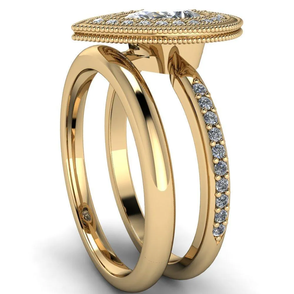 Kasey Pear Center Stone Milgrain Halo Bezel Pinch Diamond Ring