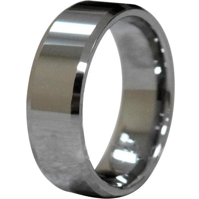 Kenzie Men's Tungsten Wedding Band With High Polished Center and Beveled Edges 8mm