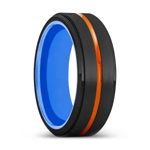 KILLEEN | Blue Ring, Black Tungsten Ring, Orange Groove, Stepped Edge
