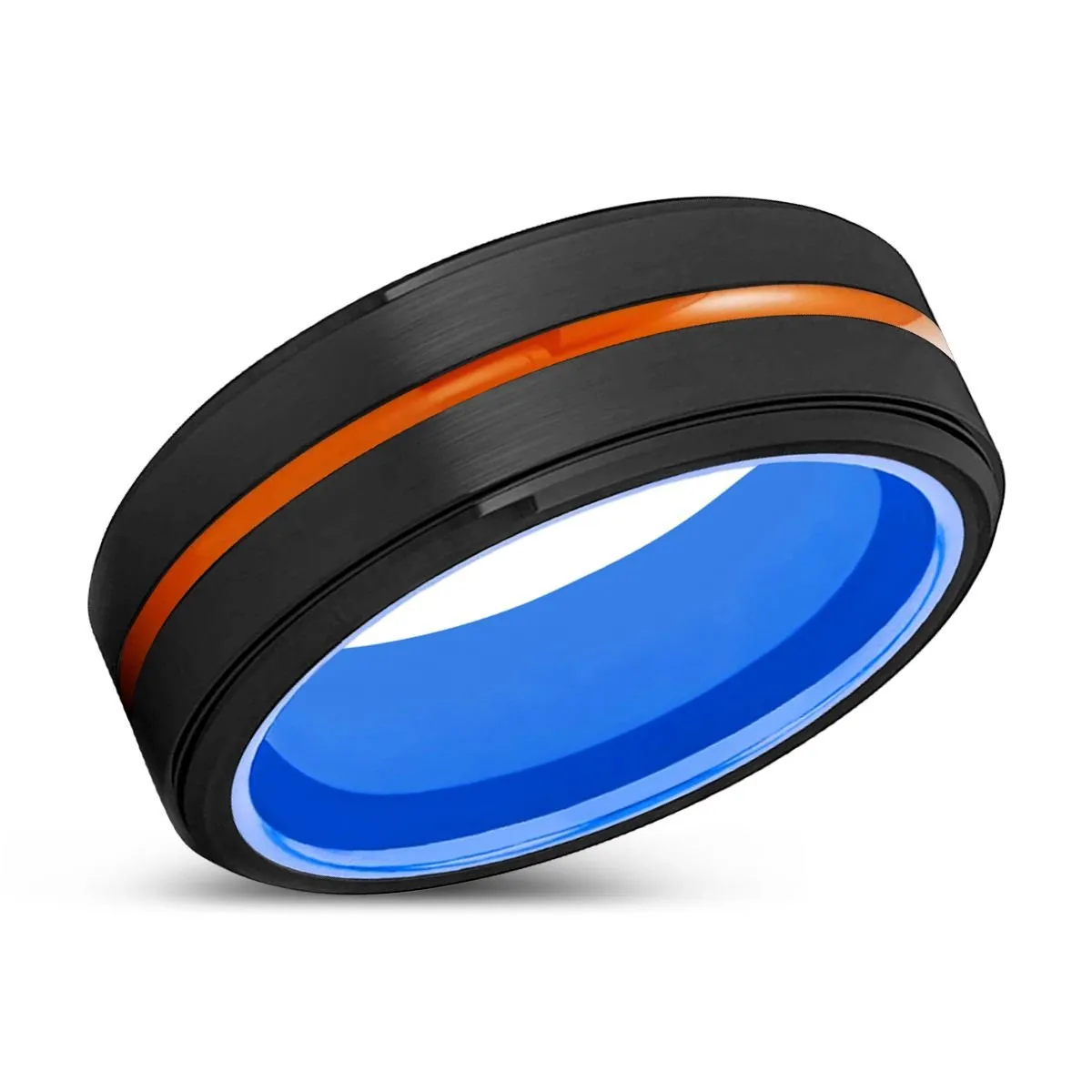 KILLEEN | Blue Ring, Black Tungsten Ring, Orange Groove, Stepped Edge
