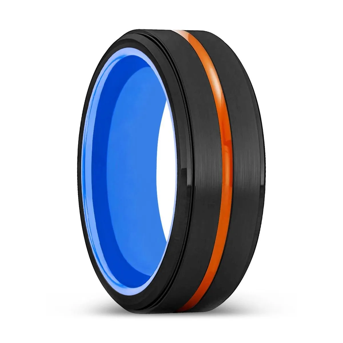 KILLEEN | Blue Ring, Black Tungsten Ring, Orange Groove, Stepped Edge