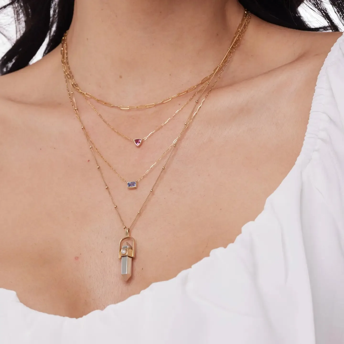 Knife Edge Gemstone Necklace: Pink Tourmaline