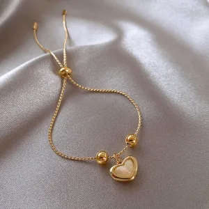 Korean Fashion Opal Love Pendant Bracelet for Woman Simple and Exquisite Gold Chain Cuff Bracelet Party Jewelry Anniversary Gift
