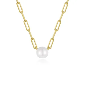 Lafonn Paperclip Necklace with Cultured Freshwater Pearl