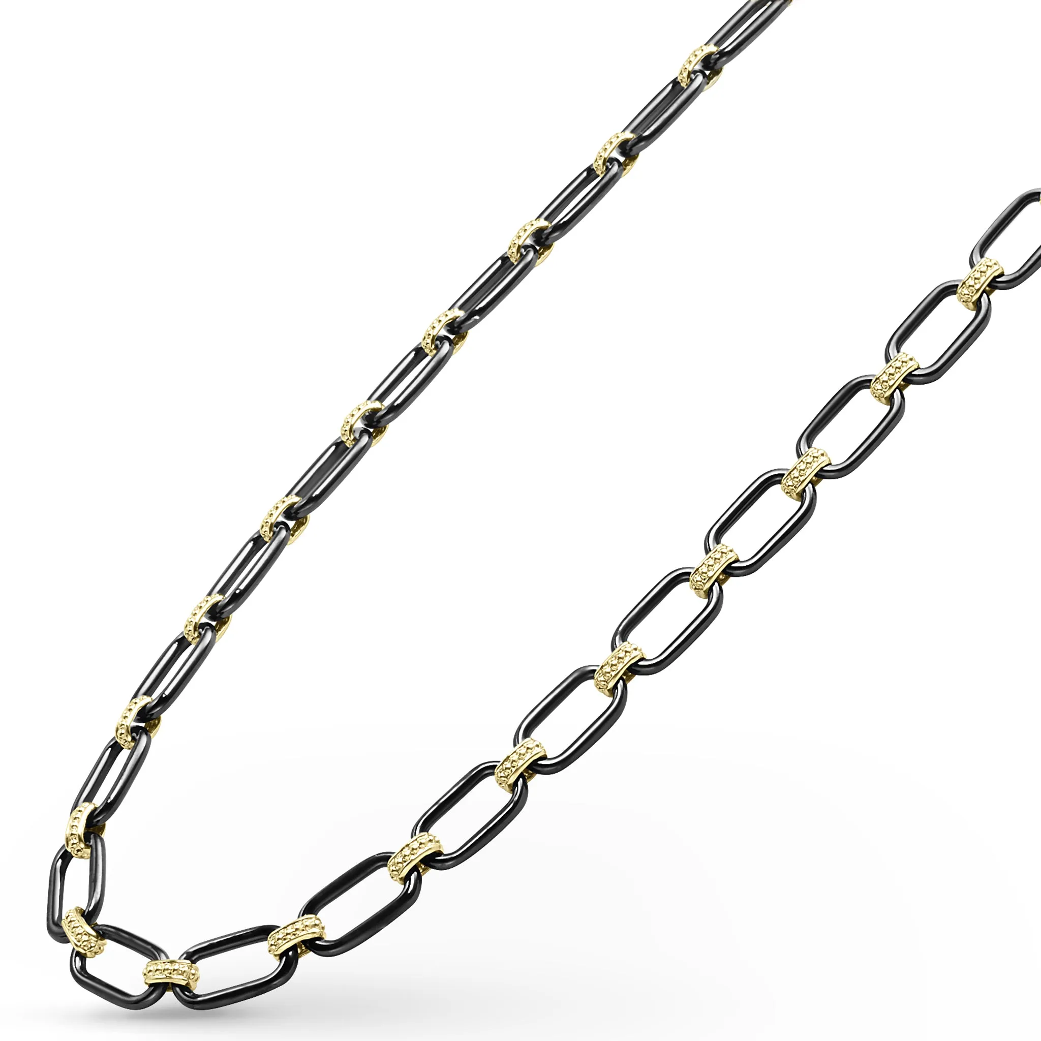 LAGOS Signature Caviar 18K Gold and Black Ceramic Link Necklace