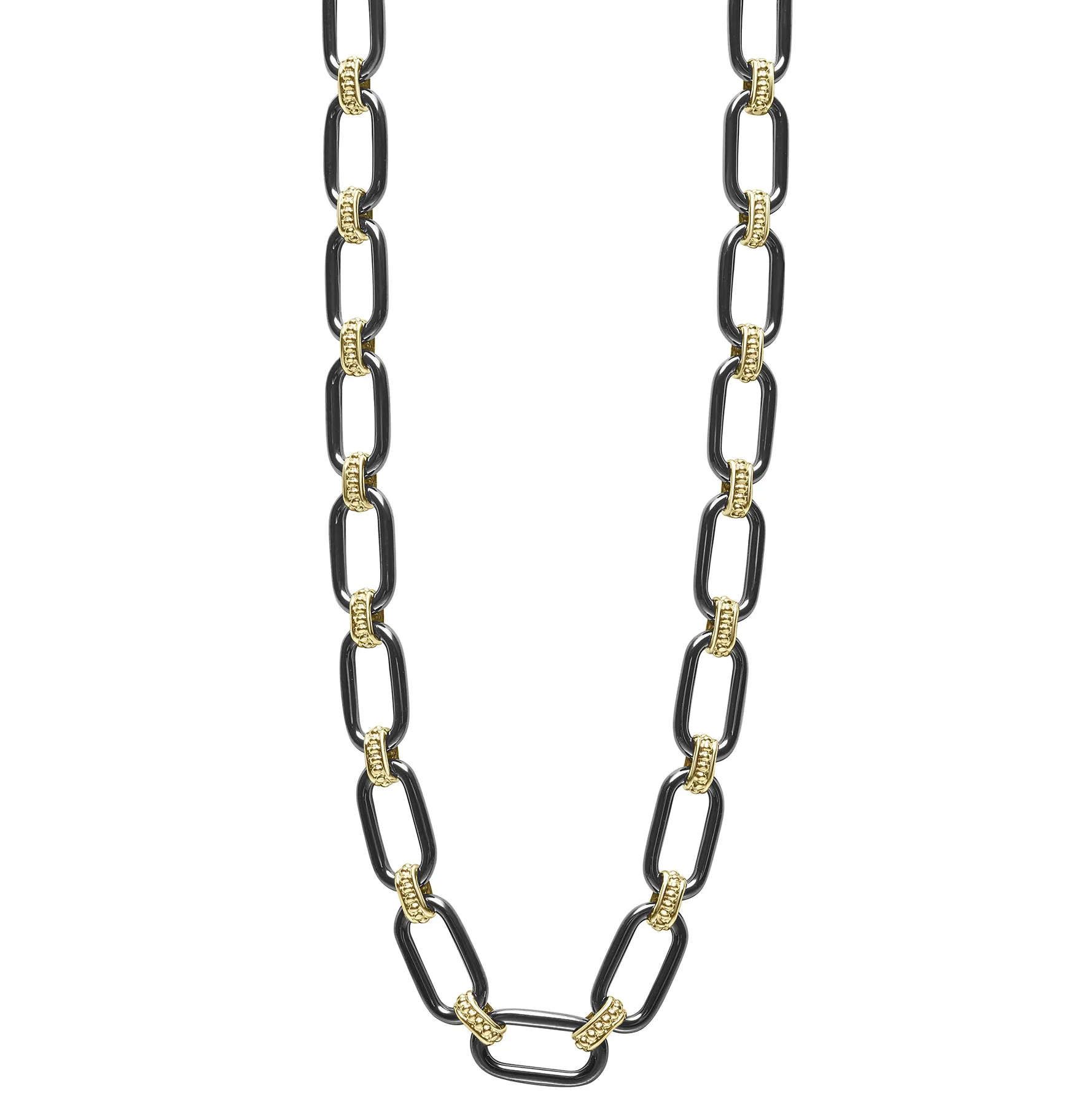 LAGOS Signature Caviar 18K Gold and Black Ceramic Link Necklace