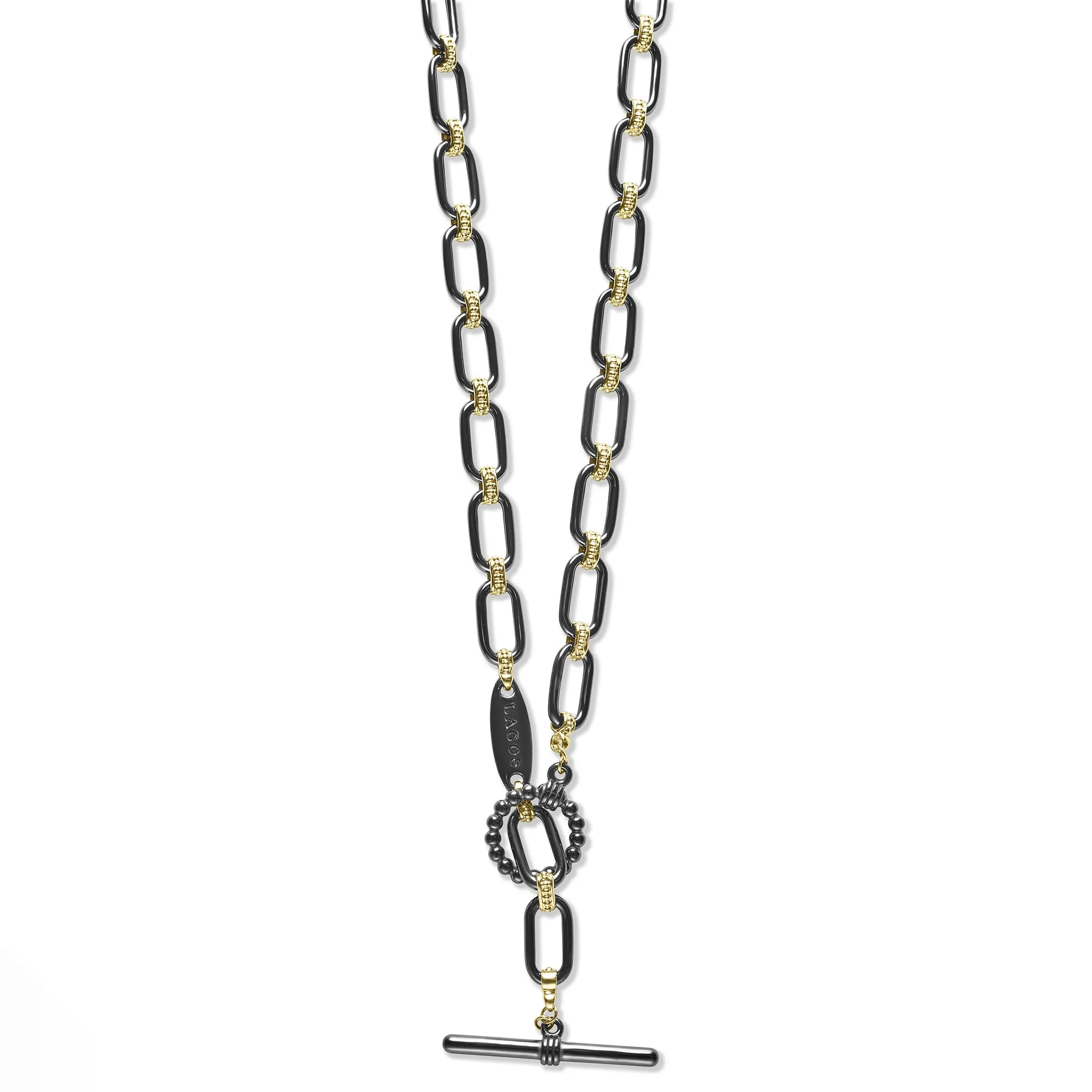 LAGOS Signature Caviar 18K Gold and Black Ceramic Link Necklace